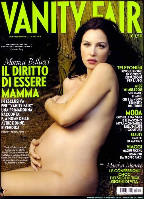 Monica Bellucci posing pregnant and nude on the Vanity Fair cover